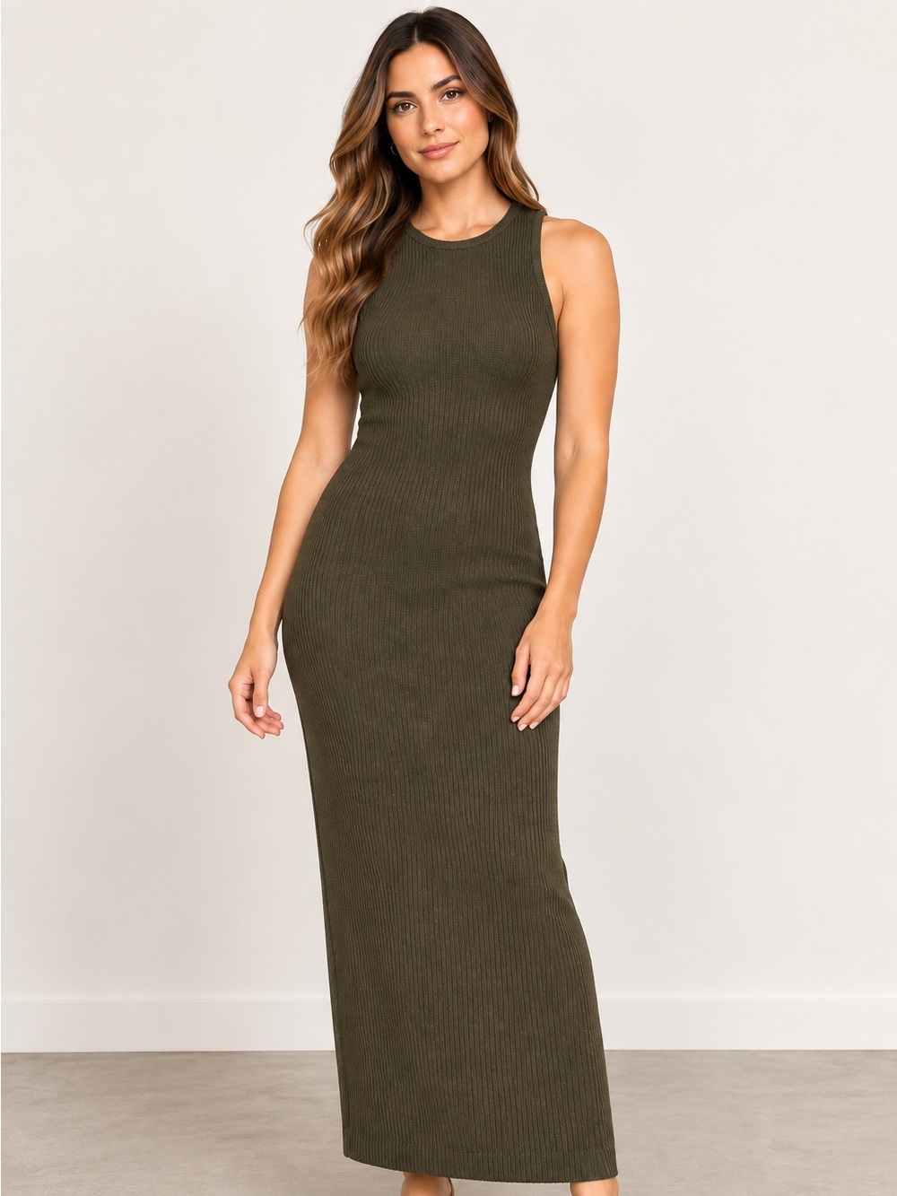 Express Olive Green Ribbed Sleeveless Maxi Dress Size Small. Pre-owned in like-n